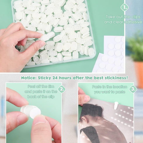 Adhesive Plastic Sticky Clips White Clips Reusable Removable Sticky Clips Small Poster Clips Wall Clips Hanging Bulletin Board Clips for Teachers ...