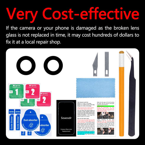 Original Back Rear Camera Lens Glass Replacement for iPhone 14 6.1 inch and iPhone 14 Plus 6.7 inch with pre-Installed Adhesive+Reparing Toolkit+I...