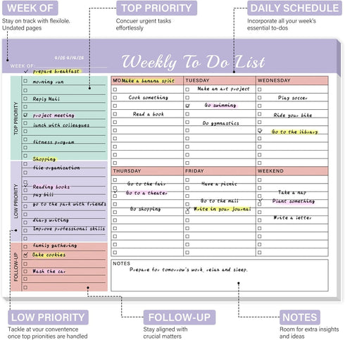 Weekly To Do List Notepad with 52 Undated Tear Off Sheets?8.5"×11") Weekly Desk Planner Pad with Spiral Binding for Women & Man, Work, School and ...