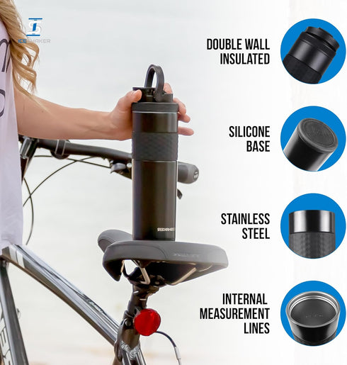 Ice Shaker Insulated Stainless Steel Shaker Bottle | 20 oz, Black | Cold for 24+ Hours | Insulated Cup with Twist-on Agitator | Odor-Free Bottle f...
