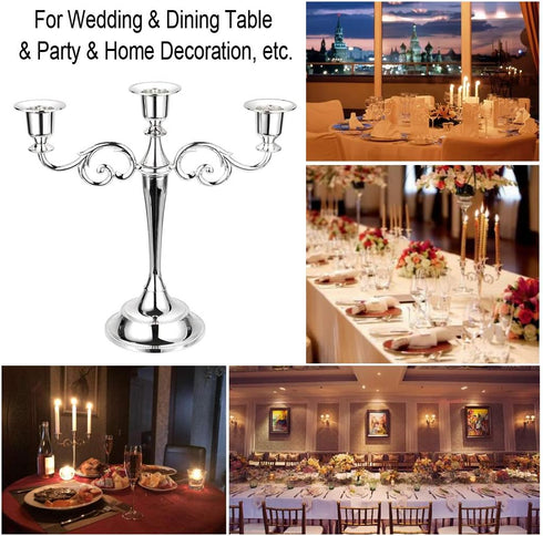 OwnMy 3 Arms Metal Candelabra Candlestick Silver European Elegant Candle Holder Candle Stand for Wedding Dining Table Christmas Party Home Decorat...
