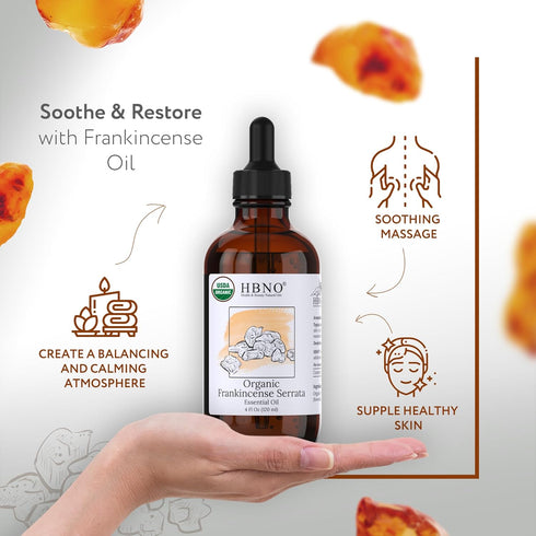 HBNO® California Bottled Organic Frankincense Essential Oil 4 fl oz (120ml) - USDA Certified Organic Frankincense Oil - Organic Frankincense Essen...
