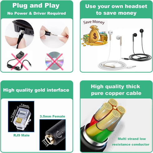 Smartphone 3.5mm Jack to RJ9/RJ10 Plug for ONLY Cisco IP Phones Adapter Cable...