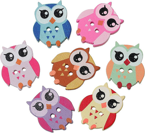 50pc Wooden Buttons 2 Holes Halloween Owl Wooden Sewing Buttons for Scrapbooking and Crafting Decorations 21mm x17mm...