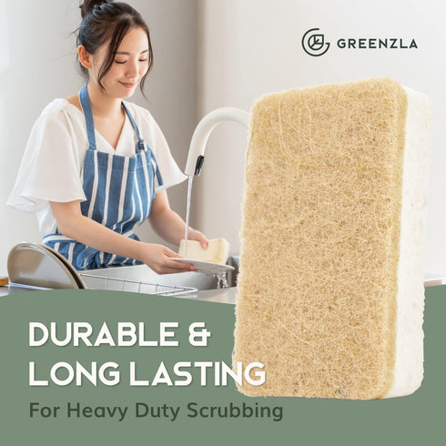 Greenzla Natural Kitchen Sponges 12 Pack - Plant-Based Biodegradable Sisal Hemp Dish Sponge - Eco-friendly, Zero-Odor, Non-Scratch Scouring Pad fo...