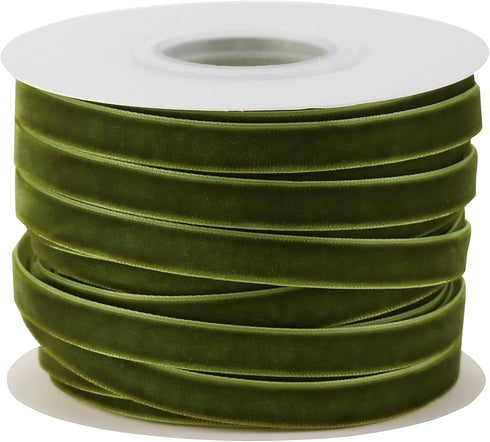 Moss Green Velvet Ribbon 3/8 Inch Single Face Thin Velvet Ribbon for Gift Wrapping, Green Ribbon Wedding, Ribbon for Hair Bows, Choker, Cafts, Bou...