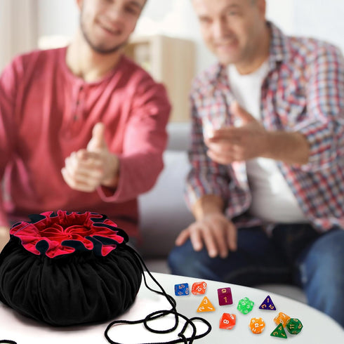 SIQUK Large Dice Bag with Pockets Drawstring Dice Bag DND Dice Storage Bag Big Capacity Dice Pouch for RPG MTG Table Games, Hold over 300 Dice (Bl...