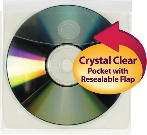 Smead Self-Adhesive Poly Pocket, CD/DVD Size, Resealable Security Flap, Clear, 10 per Pack (68144)...