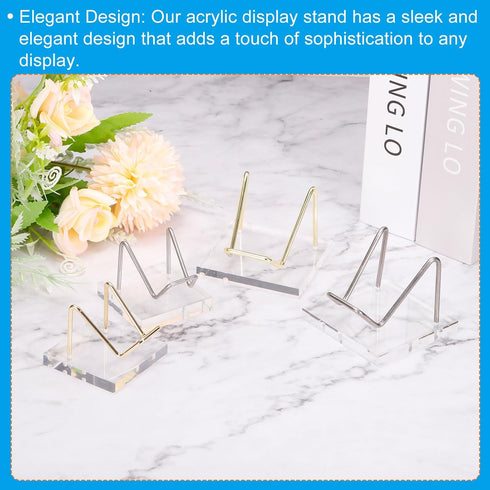 PATIKIL 2" x 2" x 1.5" Acrylic Display Stands, Display Easel Holder Metal Arm Crystal Display Stand for Mineral Gemstone Style 1, Clear...