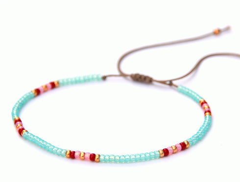Anklet for women, Unique Beaded Aqua Colorful Waterproof Beach Anklet, Boho Bohemian Hippie Native American Style, Handmade by Tribes...