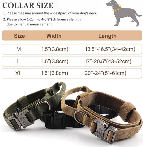 Tactical Dog Collar, Adjustable Military Training Nylon Dog Collar with Control Handle and Heavy Quick-Release Metal Buckle for Small Medium Large...