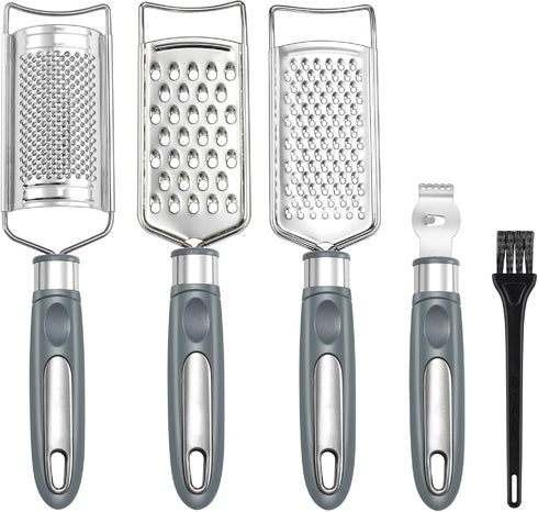 To encounter Cheese Grater, Stainless Steel Grater for Ginger, Garlic, Nutmeg, Chocolate, Vegetables, Lemon, Dishwasher Safe, Set of 5 (Grey)...