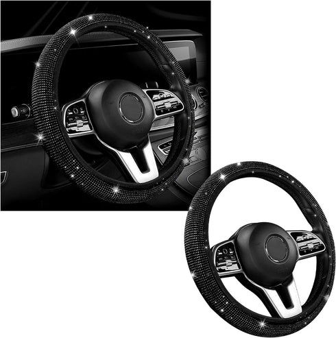 Bling Steering Wheel Cover, Crystal Diamond Steering Wheel Protector for Women Girls, 14-15 Inch Sparkling Rhinestone Decor Accessories, Universal...