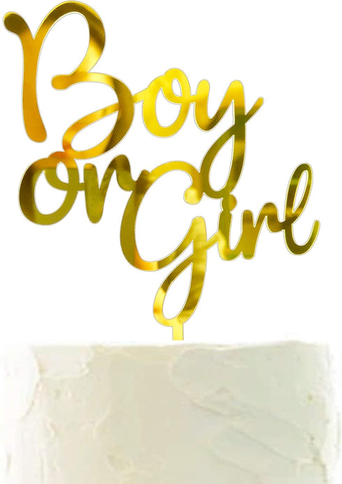 Larger Size Acrylic Mirror Gold Boy or Girl Cake Topper, Gender Reveal Cake Topper, Baby Shower Party Supplies Decoration for Cake Topper, Cake Fl...