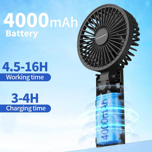 Handheld Fan,4000mAh Portable Fan,USB Rechargeable Personal Fan,3 Wind Speed, Lanyard as Neck Fan, Hand Fan for Travel/Office/Concerts/Lash(Black)...