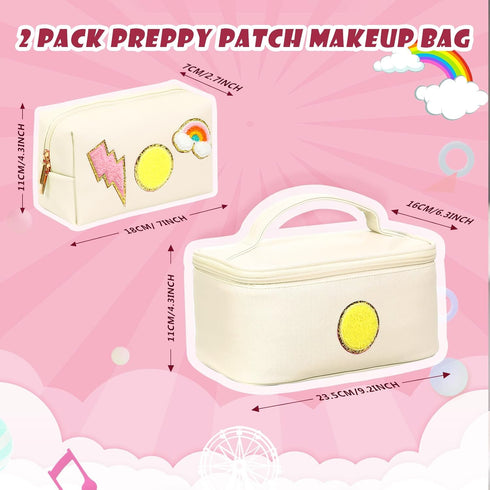 Yowivon 2 Pack Cute Makeup Bag Cosmetic Bag Waterproof Travel Toiletry Bag for Women Teen Gifts Preppy Skin Care Bag Organizer Zipper Pouch...