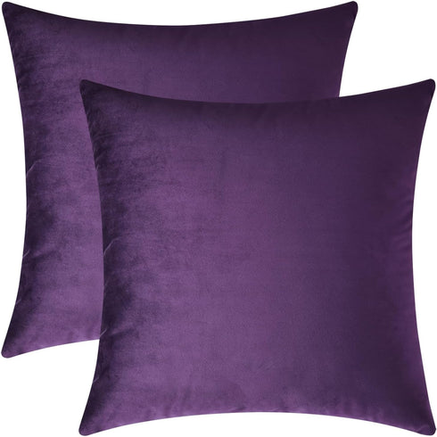 Mixhug Set of 2 Cozy Velvet Square Decorative Throw Pillow Covers for Couch and Bed, Purple, 18 x 18 Inches...