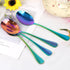 4 Pieces Colorful Serving Spoons Set, Include 2 Large Serving Spoon And 2 Slotted Spoons, Rainbow Color Style Stainless Steel Serving Utensils for...