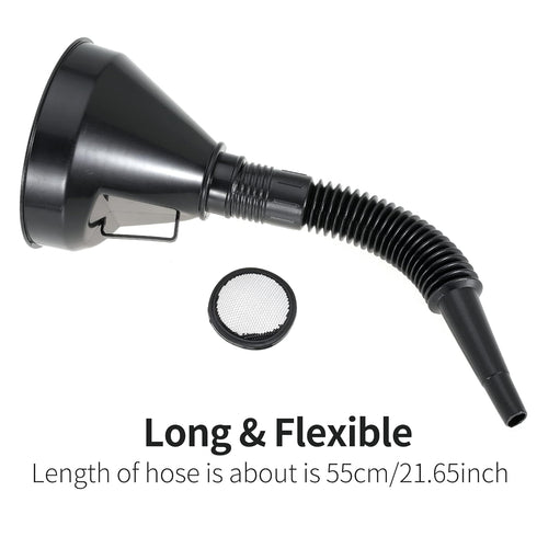 Wide Mouth Oil Funnel with Flexible Extension Nozzle Hose with Handle Mesh Screen Filter for Cars Motorcycles Engine Oil Kerosene Gasoline Gas Fue...