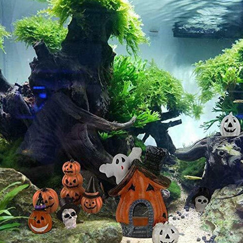 Cartoon Pumpkin House Set, 5 in 1 Resin Aquarium Decoration Simulated Ornament Hiding for Fish Shrimp...