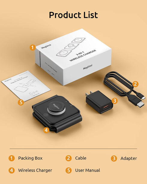 3 in 1 Foldable Wireless Charger, Wireless Charging Station for iPhone 15/14/13/12/11 Pro Max/X/XS, Fast Magnetic Travel Wireless Charging Pad for...