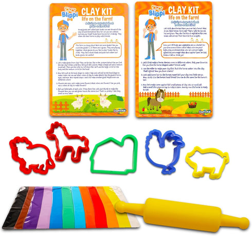 SCREEN LEGENDS Blippi Clay Craft Kit for Kids - Bundle with 12 Colors of Clay, Farm Animal Cut Outs, Activity Cards, Sticker Activity Book, More |...