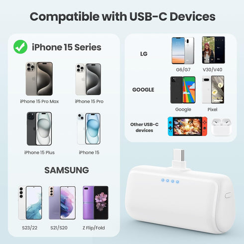 Small Portable Charger USB C Power Bank 3500mAh, PD Fast Charging Mini Battery Pack with USB-C Connector Compatible with iPhone 15/15 Plus/15 Pro/...