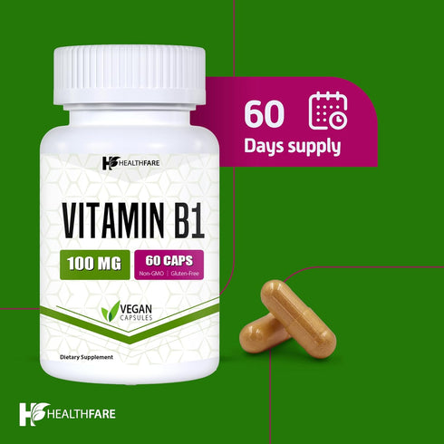 Vitamin B1 100mg | 60 Capsules | Thiamine Supplement | Supports Overall Health | Non-GMO | Gluten Free (60 Capsules)...