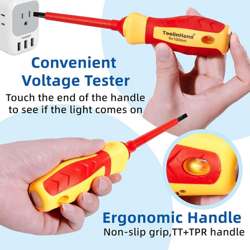 7 PCS 1000V Insulated Screwdriver Set, 3 Phillips and 4 slotted Screwdrivers, with Voltage Tester, CR-V Magnetic Tips, Professional Electrician El...