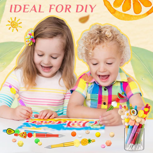 Ctosree 12 Pcs Beadable Pens Kit Silicone Focal Beads for Beadable Pens DIY Cute Animals Bead Pens Making Kit Cow Dinosaur Rainbow Beaded Ballpoin...