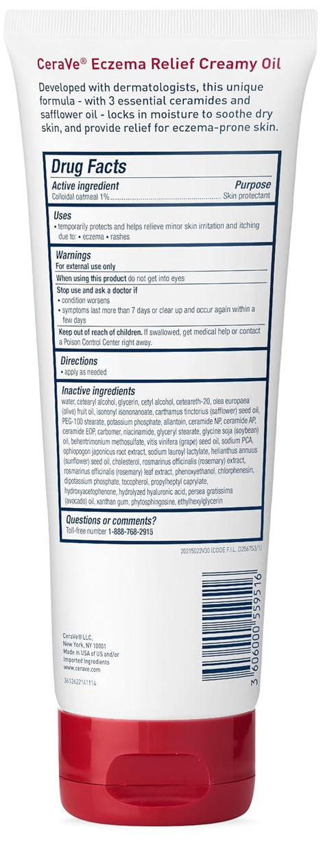 CeraVe Eczema Relief Creamy Body Oil, Eczema Calming Cream With Colloidal Oatmeal & Safflower Oil For Dry Skin & Itchy Skin Relief, Steroid Free &...