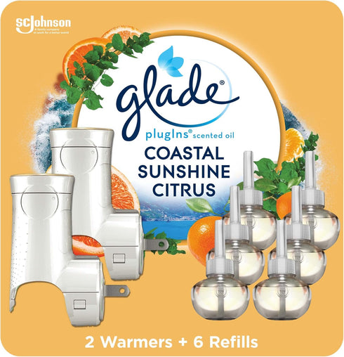 Glade PlugIns Refills Air Freshener Starter Kit, Scented and Essential Oils for Home and Bathroom, Coastal Sunshine Citrus, 4.02 Fl Oz, 2 Warmers ...