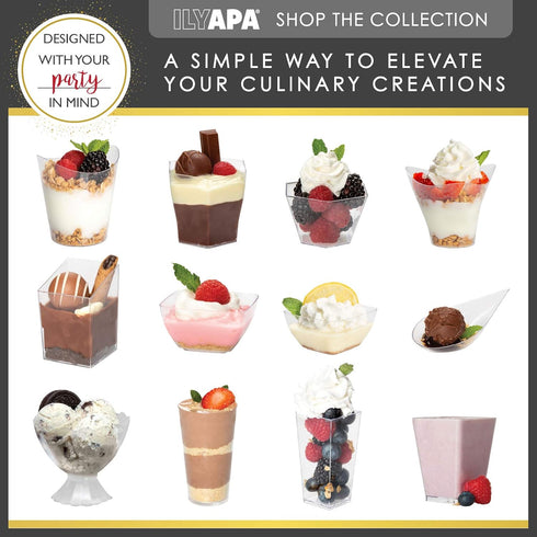 Ilyapa 2oz Plastic Dessert Cups - 50 Pack Mini Dessert Cups with Spoons - Clear Reusable Small Appetizer Cup for Cheesecake Shooters, Chocolate Mo...