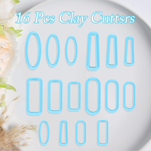 Sitsink Basic Polymer Clay Cutters -16 Pcs Dangle Clay Cutters for Polymer Clay Jewelry, Rectangle Polymer Clay Earring Cutters, Oval Clay Jewelry...