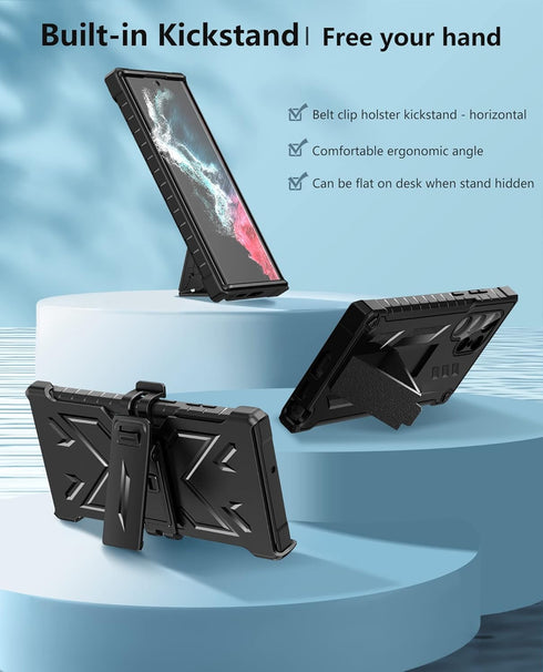 FNTCASE for Samsung Galaxy S22 Ultra Case: Built-in Screen Protector & Kickstand & Belt-Clip Holster, Extra Front Frame Full-Body Dual Layer Rugge...