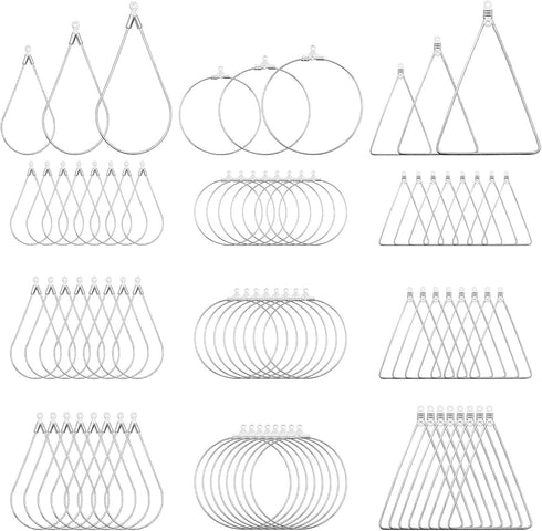 YaeYur 90Pcs White K Beading Hoop Earrings Beading Hoop Set Geometric Beading Earrings Teardrop Round Triangle Beading Hoops for Earring Making DI...