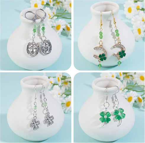 WEWAYSMILE 1box/200 pcs St Patrick's Day Charms Four Leaf Clover Charm Earring Making Starter Kit Green Lucky Charms for Jewelry Making Kits Women...