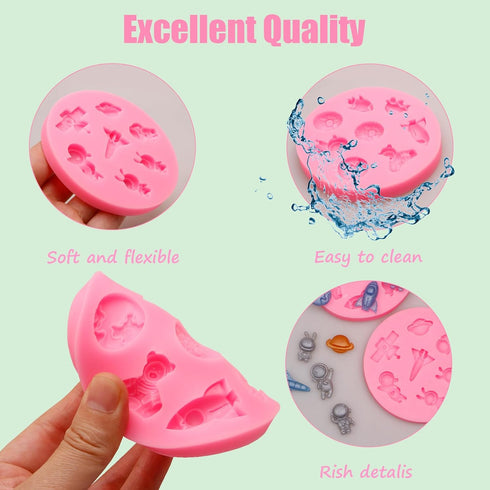 Astronaut Fondant Molds, Robot Rocket Planet Polymer Clay Molds for Jewelry Making, Moon Spaceship Clay Earring Molds Set of 2, Pink...