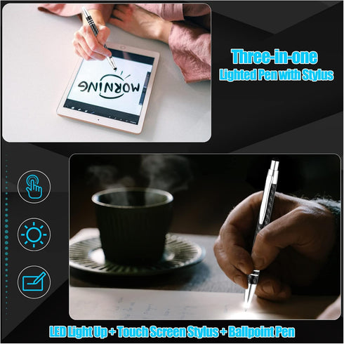 Pen with Light, 3-in-1 Lighted Tip Pen with Capacitive Stylus (LED Light + Ballpoint Pen+ Stylus) Light Up Pen LED Penlight Lighted Pens for Writi...