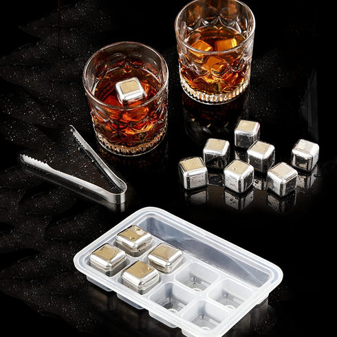 Whiskey Stones Gift Set – 6 Reusable Stainless Steel Chilling Rocks with Tongs for Scotch, Bourbon, Cocktails, and More...