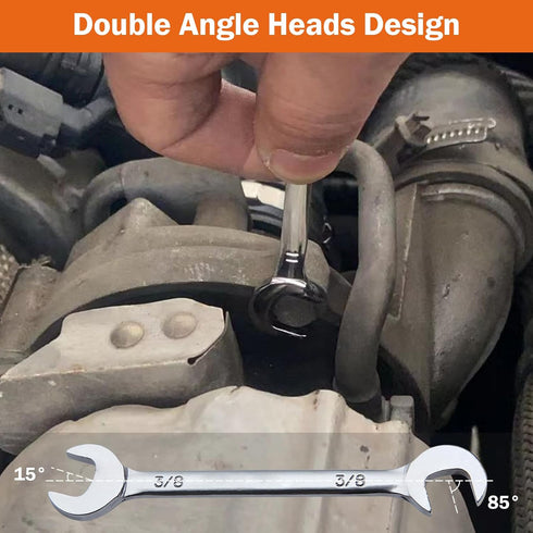 Mini Double Open End Wrench Set Metric and SAE 20 Pcs 4-11mm & 5/32" to 7/16" Mirror Chrome Finish Super Thin Open Ended Spanner Double Angle Head...