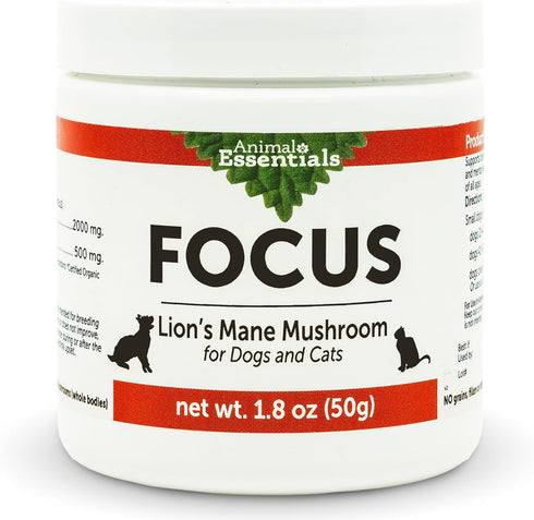 Animal Essentials FOCUS Lions Mane Mushroom Supplement for Dogs & Cats - Supports Brain Health, Cognitive Function, Healthy Immune Response, Mushr...