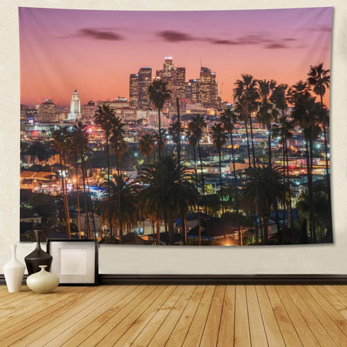 feelacle Los Angeles City Skyline Tapestry 80" X 60" Downtown Landscape Wall Hanging Party Decorations Home Decor For Bedroom Living Room Dorm (20...