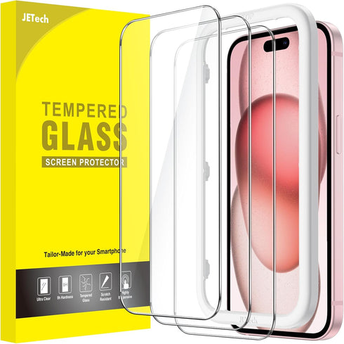 JETech Screen Protector for iPhone 15 6.1-Inch, Tempered Glass Film with Easy Installation Tool, Case-Friendly, HD Clear, 3-Pack......