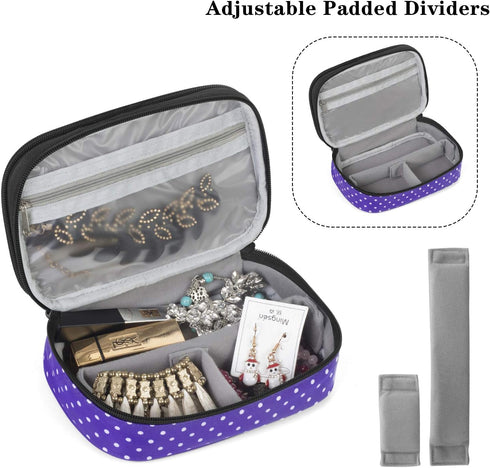Teamoy Jewelry Travel Case Organizer - Small Storage Bag for Necklace, Earrings, Rings, Watch, Purple Dots...