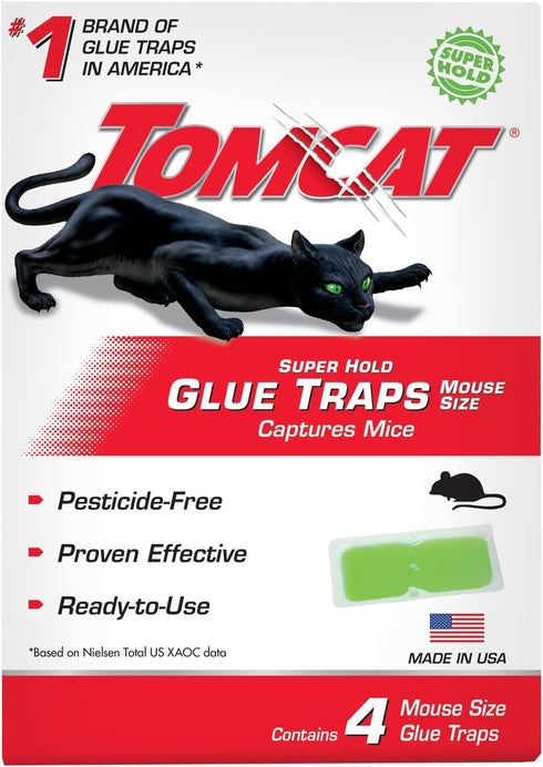 Tomcat Super Hold Glue Traps Mouse Size for Mice, Cockroaches, Spiders, and Scorpions, Ready-To-Use, 4 Traps...