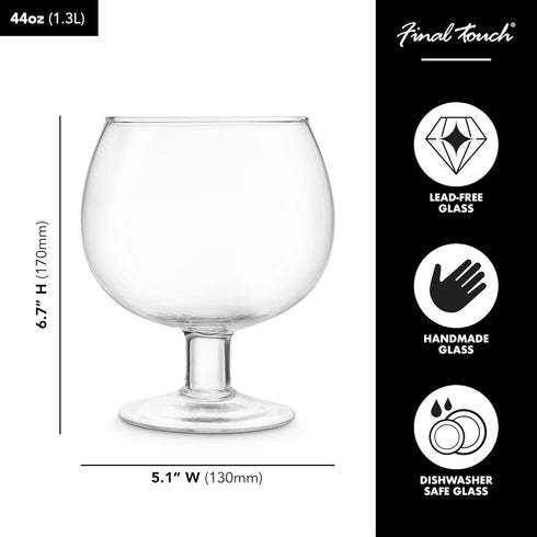 Final Touch Fishbowl Glass - Extra Large Unique Drinking Cup for Oversized Margaritas, Daiquiris, Blue Lagoons - 44 Oz Fun Drinkware with Thick St...