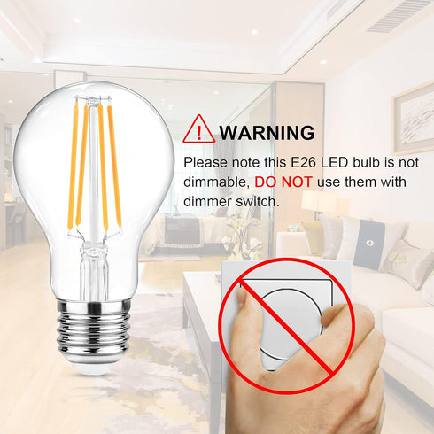 Ascher 60 Watt Equivalent, E26 LED Filament Light Bulbs, Warm White 2700K, Non-Dimmable, Classic Clear Glass, A19 LED Light Bulb with 80+ CRI, 6-P...