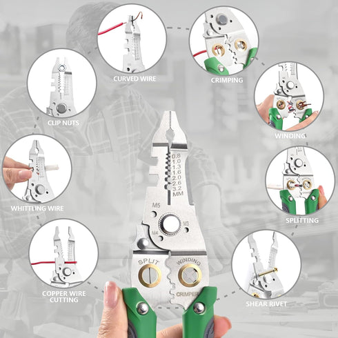 8" Wire Stripper, 10-1 Multifunctional Wire Stripper Crimper Cable Cutter Pliers, Professional Wire Strippers Electrical Wire Crimper, Wiring Tool...