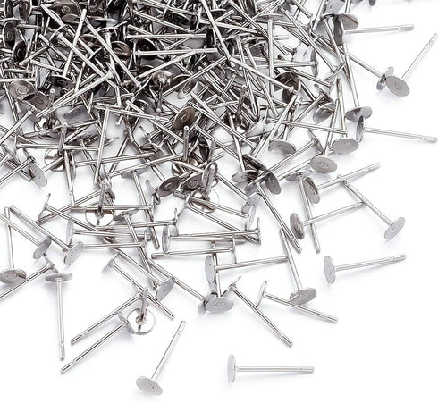 Craftdady 500Pcs Stainless Steel Earring Posts 4mm Flat Pad Blank Tray Stud Earrings for Jewelry Making...